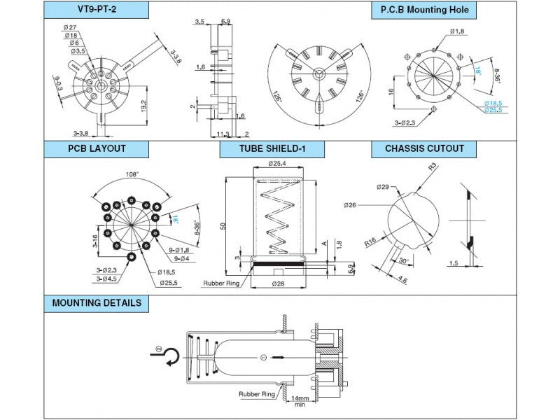 9 pin Noval PCB Belton VT9-PT-2
