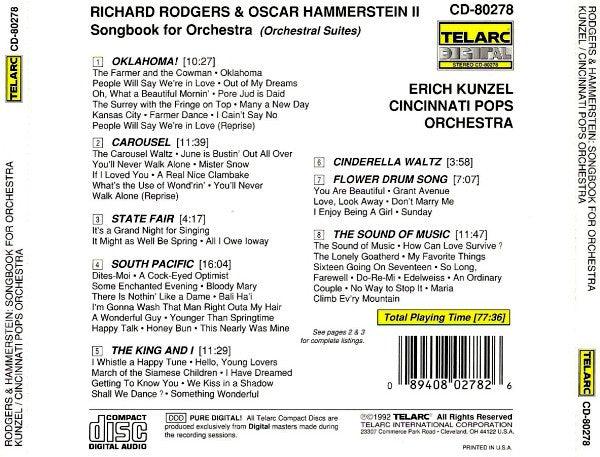 AA. VV. - Erich Kunzel, Cincinnati Pops Orchestra - Rodgers and Hammerstein: Songbook for Orchestra (CD)