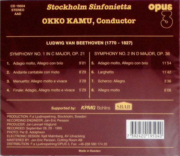 Stockholm Sinfonietta, Okko Kamu conductor L.V. Beethoven - Symphony No. 1 in C Major, Op. 21 e Op. 36 (CD)