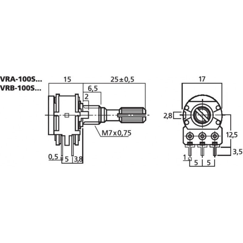 10KAx2 LOG Stereo Pot (mm 16 dia)