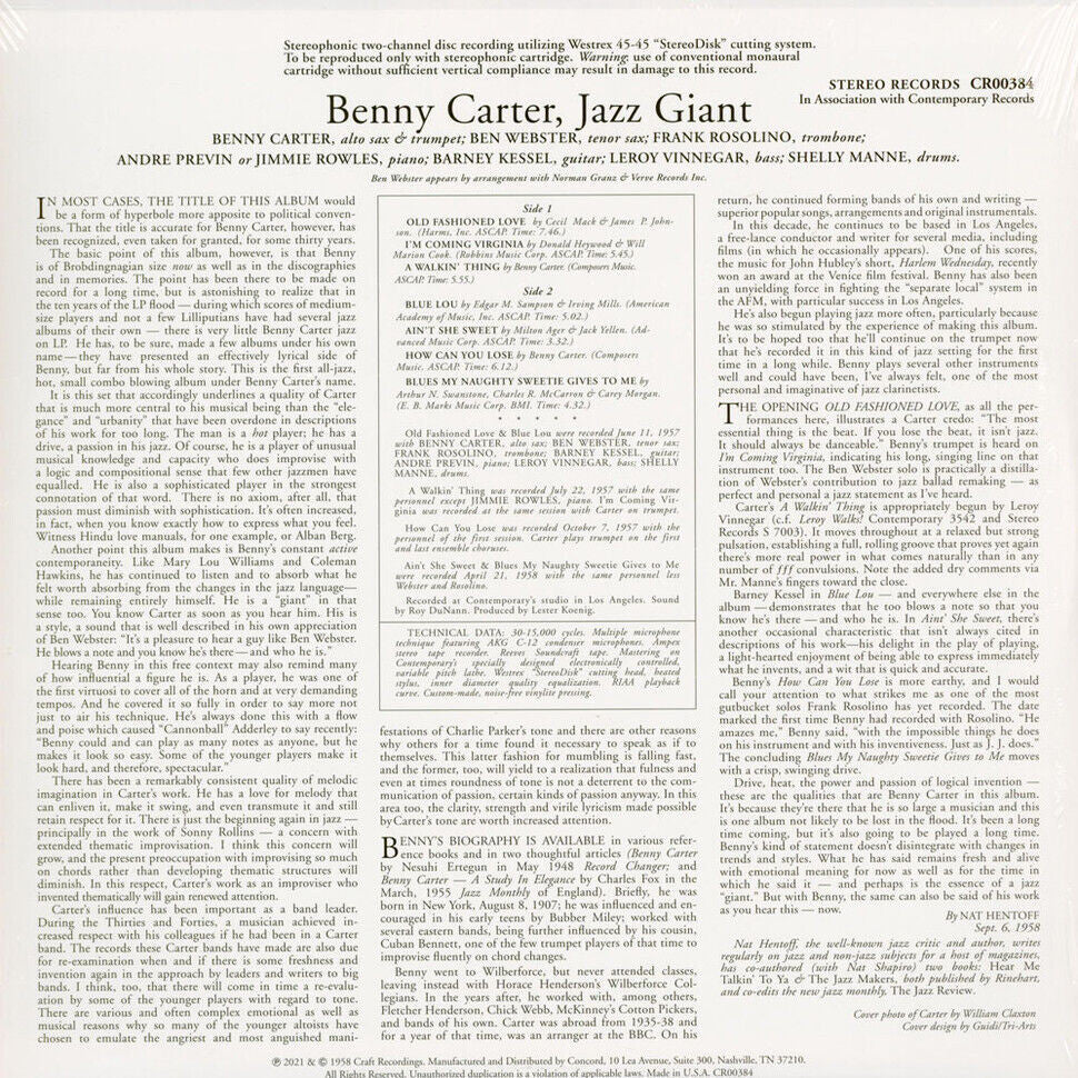 Benny CARTER - JAZZ GIANT (LP)