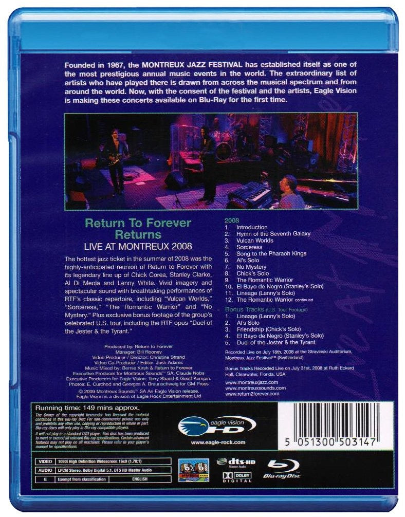 RETURN TO FOREVER - LIVE AT MONTREUX 2008 (BLU-RAY)
