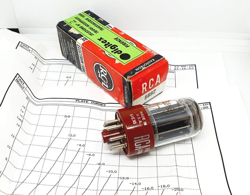 5692 - 6SN7 RCA RED BASE Long Life USA NOS - NIB  con curve Sofia Singola (v270)