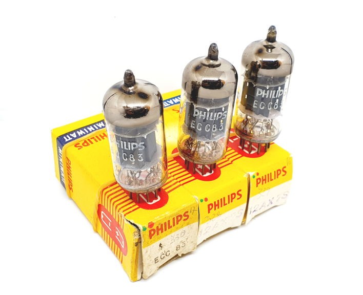 ECC83 - 12AX7 PHILIPS by Mullard Blackburn NOS-NIB Terzetto / Triplet (v328 - v329 - 330)