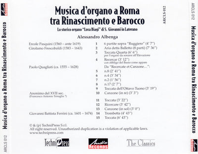 Alessandro Albenga - Musica d'organo a Roma tra Rinascimento e Barocco (CD)