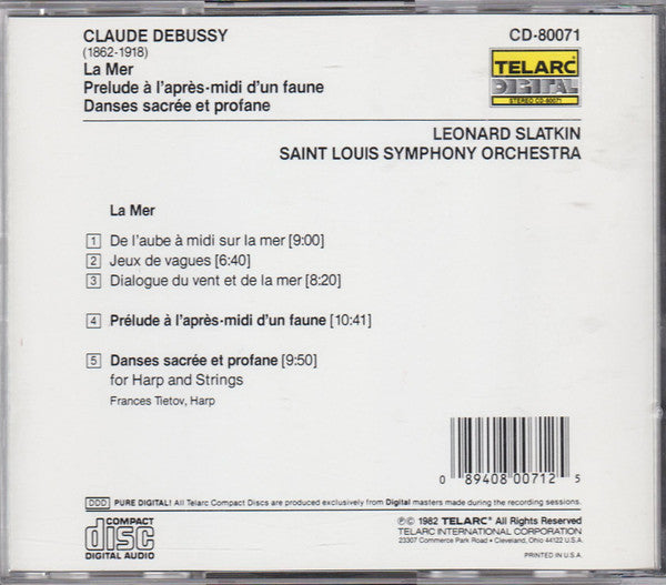 Debussy - Leonard Slatkin, Saint Louis Symphony Orchestra – La Mer • Prélude À L'Après-midi D'Un Faune • Danses Sacrée Et Profane (CD)