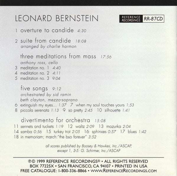 Eiji Oue, Minnesota Orchestra, Bernstein – Suite From Candide, Five Songs, Three Meditations From Mass, Divertimento (CD-HDCD)