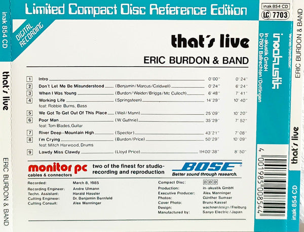 Eric Burdon & Band - That's Live (CD)