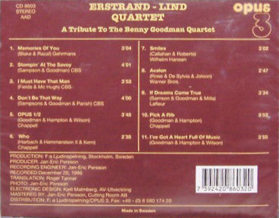 ERSTRAND - LIND QUARTET - A TRIBUTE TO THE BENNY GOODMAN QUARTET (CD)