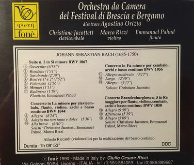 J.S. Bach - Orchestra da Camera del Festival di Brescia e Bergamo - dir. Agostino Orizio - Johann Sebastian Bach, Suite and Concertos (CD)