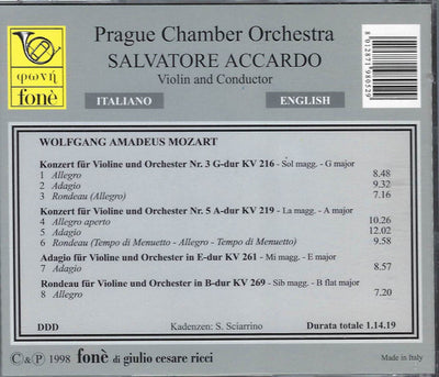 Mozart - Salvatore Accardo, violin and conductor	Concertos KV 216, KV219 - Adagio KV 261 - Rondeau KV 269 (CD)