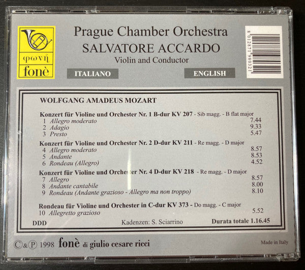 Mozart - Salvatore Accardo, violin and conductor - Prague Ch. Orch.	Konzerte KV 207, KV211, KV 218 - Rondeau KV 373 (CD)