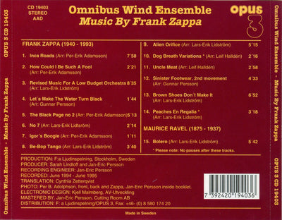 Omnibus Wind Ensemble - Music by Frank Zappa (CD)