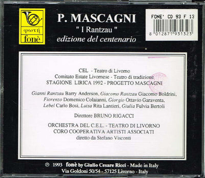 Pietro Mascagni - dir. Bruno Rigacci	- I Rantzau (edizione del Centenario) (2 CD)