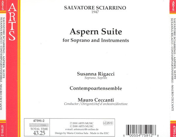Salvatore Sciarrino - S.Rigacci, soprano - M.Ceccanti , conductor - Aspern Suite (CD)