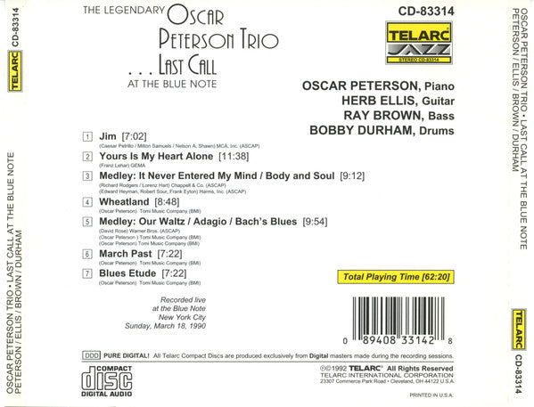 The Legendary Oscar Peterson Trio – Last Call At The Blue Note (CD)