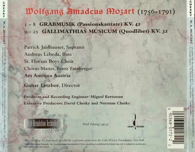 Mozart, Gunar Letzbor, Ars Antiqua Austria, St. Florianer Sängerknaben – Grabmusik KV. 42, Gallimathias Musicum KV. 32 (CD)